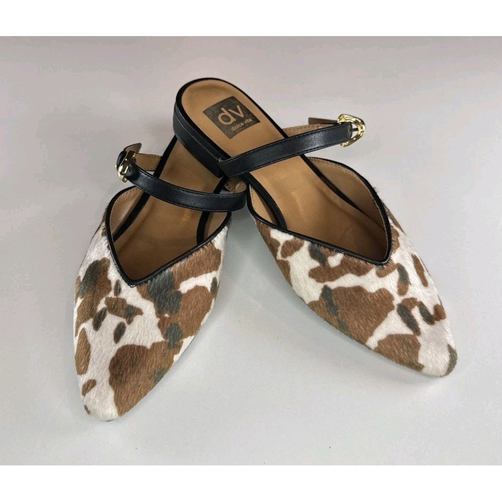 DV Dolce Vita Women's Mary Jane Flats Animal Print Faux Fur Buckle Strap Size 7